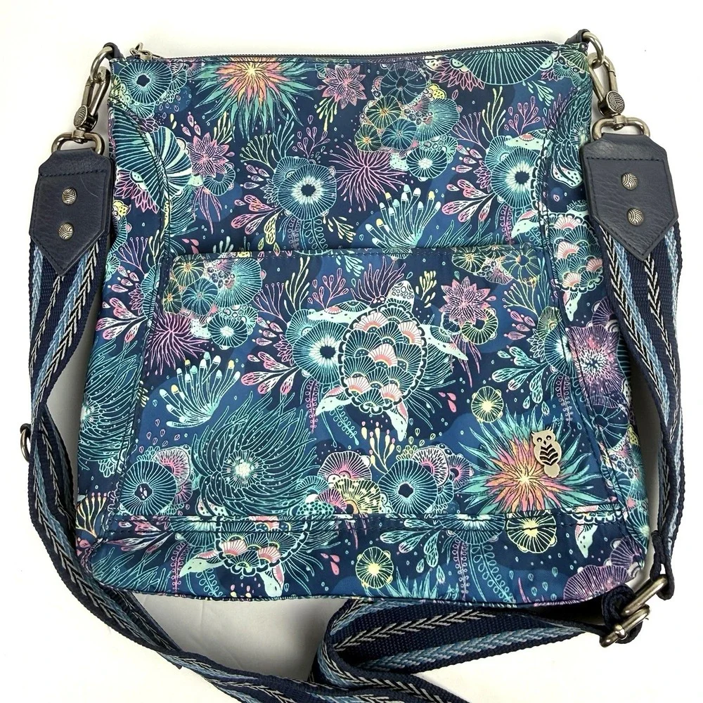 Sakroots Handbag Blue Floral Nylon Guitar Strap Colorful Boho Crossbody Bag Rare